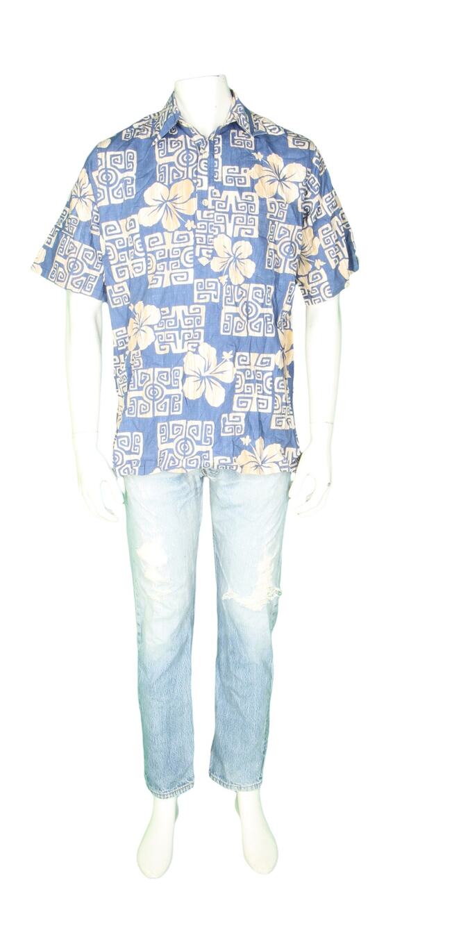 Go Barefoot Flower Floral Orchid Hawaiian Aloha Tropical Tribal Camp Shirt M